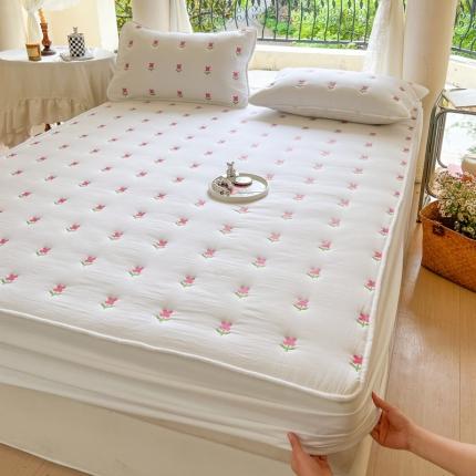 91家纺网 家纺一手货源 找家纺 尊康家纺（原磊科） 2024新款亲肤奶昔棉抗菌夹棉床笠-紫菀系列 紫菀-珍珠白