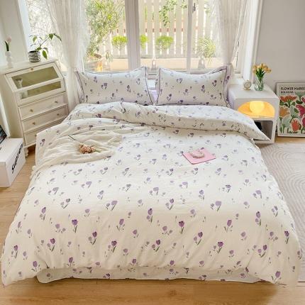 91家纺网 家纺一手货源 找家纺 乐童 2024新款直播爆款A类全棉双层纱工艺款四件套 安娜