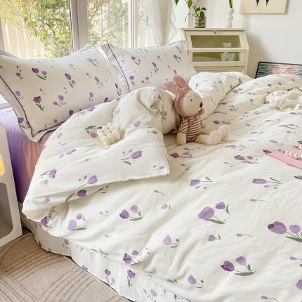 乐童 2024新款直播爆款A类全棉双层纱工艺款四件套 安娜