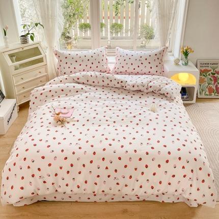 91家纺网 家纺一手货源 找家纺 乐童 2024新款直播爆款A类全棉双层纱工艺款四件套 草莓奶昔