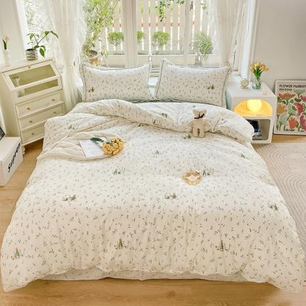 91家纺网 家纺一手货源 找家纺 乐童 2024新款直播爆款A类全棉双层纱工艺款四件套 薇拉