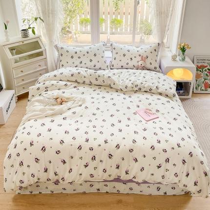 91家纺网 家纺一手货源 找家纺 乐童 2024新款直播爆款A类全棉双层纱工艺款四件套 紫葡萄