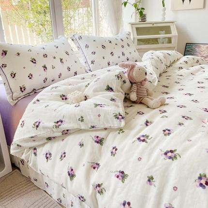 乐童 2024新款直播爆款A类全棉双层纱工艺款四件套 紫葡萄