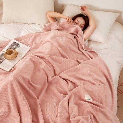 91家纺网 家纺一手货源 找家纺 肖恩毯业 2025新款华夫格毛毯办公室午睡毯子盖毯 嫩粉