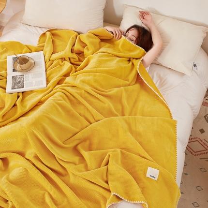 91家纺网 家纺一手货源 找家纺 肖恩毯业 2025新款华夫格毛毯办公室午睡毯子盖毯 明黄