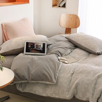 91家纺网 家纺一手货源 找家纺 琪格格纺织 2023新款爱在春秋系列A类纯棉加厚色织三层纱四件套 爱在春秋灰