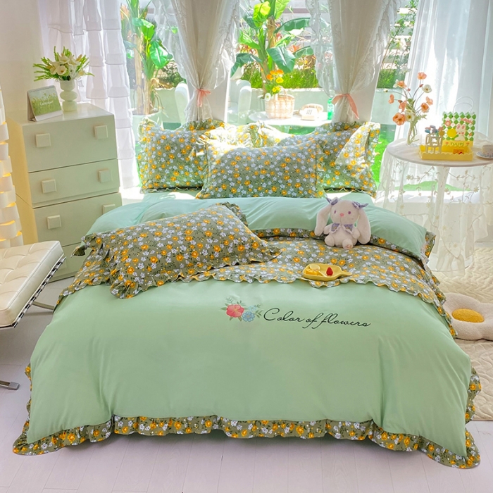 91家纺网 家纺一手货源 找家纺 易辰美 2024新款双层纱水洗磨毛德芙棉绣花四件套 相见欢