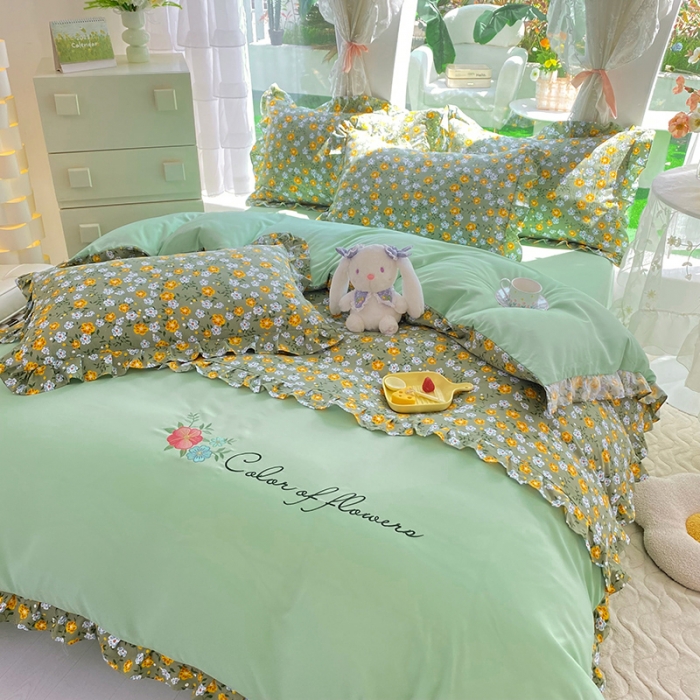 91家纺网 家纺一手货源 找家纺 易辰美 2024新款双层纱水洗磨毛德芙棉绣花四件套 相见欢