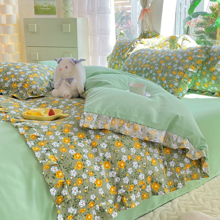 91家纺网 家纺一手货源 找家纺 易辰美 2024新款双层纱水洗磨毛德芙棉绣花四件套 相见欢