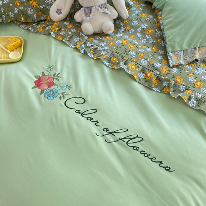 91家纺网 家纺一手货源 找家纺 易辰美 2024新款双层纱水洗磨毛德芙棉绣花四件套 相见欢