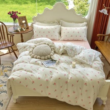 91家纺网 家纺一手货源 找家纺 玖玖爱 2023新款双层纱有氧纱印花四件套 粉色郁金香