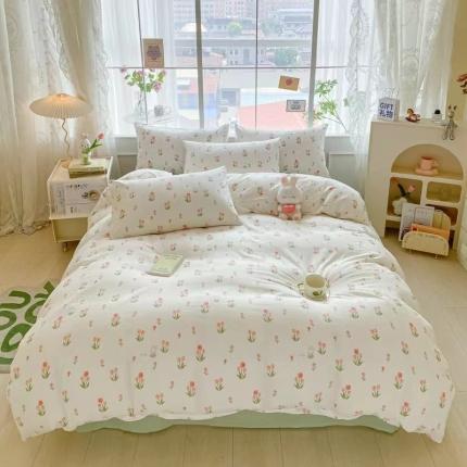 91家纺网 家纺一手货源 找家纺 玖玖爱 2023新款双层纱有氧纱印花四件套 香香兔