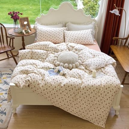 91家纺网 家纺一手货源 找家纺 玖玖爱 2023新款双层纱有氧纱印花四件套 杏花