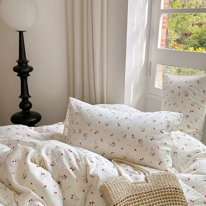 91家纺网 家纺一手货源 找家纺 玖玖爱 2023新款双层纱有氧纱印花四件套 花季