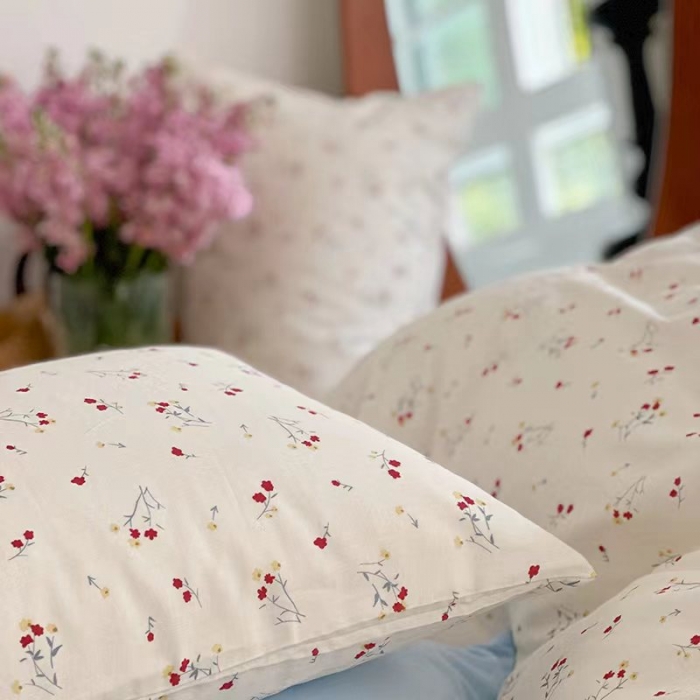 91家纺网 家纺一手货源 找家纺 玖玖爱 2023新款双层纱有氧纱印花四件套 花季