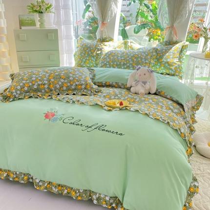 91家纺网 家纺一手货源 找家纺 易辰美 2024新款双层纱水洗磨毛德芙棉绣花四件套 相见欢