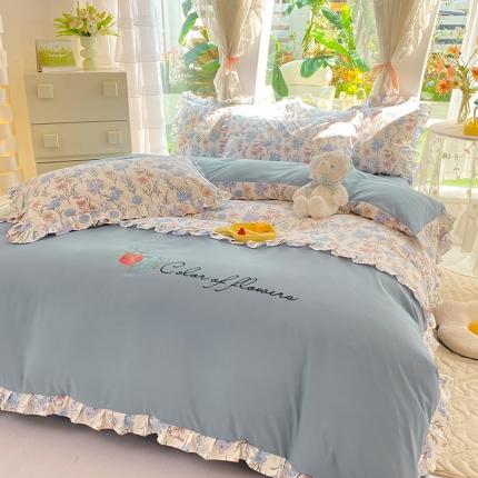 91家纺网 家纺一手货源 找家纺 易辰美 2024新款双层纱水洗磨毛德芙棉绣花四件套 奶思