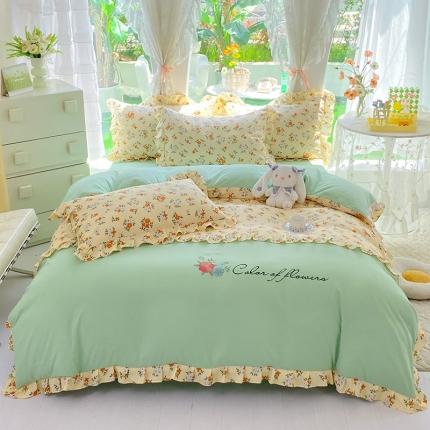 91家纺网 家纺一手货源 找家纺 易辰美 2024新款双层纱水洗磨毛德芙棉绣花四件套 暖暖