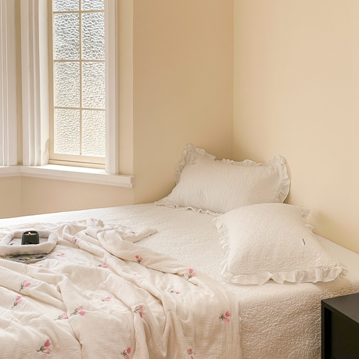 91家纺网 家纺一手货源 找家纺 洋铭区 2023新款全棉皱皱双层纱夏被 粉色郁金香