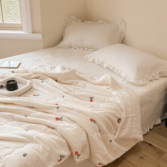 91家纺网 家纺一手货源 找家纺 洋铭区 2023新款全棉皱皱双层纱夏被 甜萝卜