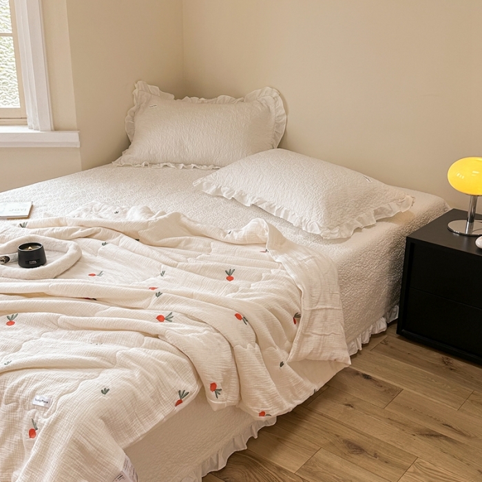 91家纺网 家纺一手货源 找家纺 洋铭区 2023新款全棉皱皱双层纱夏被 甜萝卜