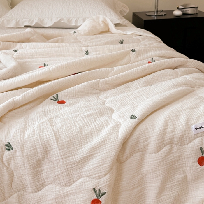 91家纺网 家纺一手货源 找家纺 洋铭区 2023新款全棉皱皱双层纱夏被 甜萝卜