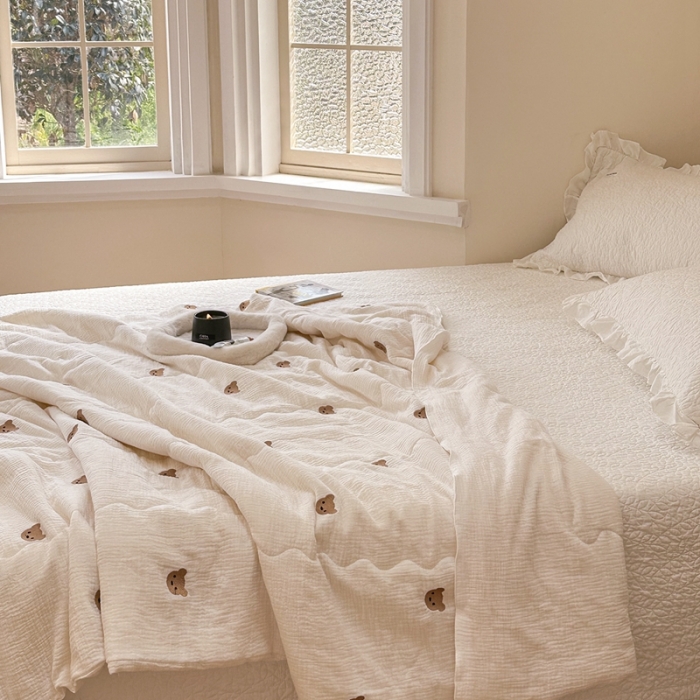 91家纺网 家纺一手货源 找家纺 洋铭区 2023新款全棉皱皱双层纱夏被 旺旺熊