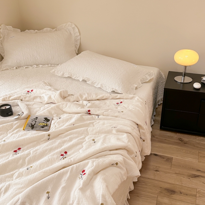 91家纺网 家纺一手货源 找家纺 洋铭区 2023新款全棉皱皱双层纱夏被 小花仙