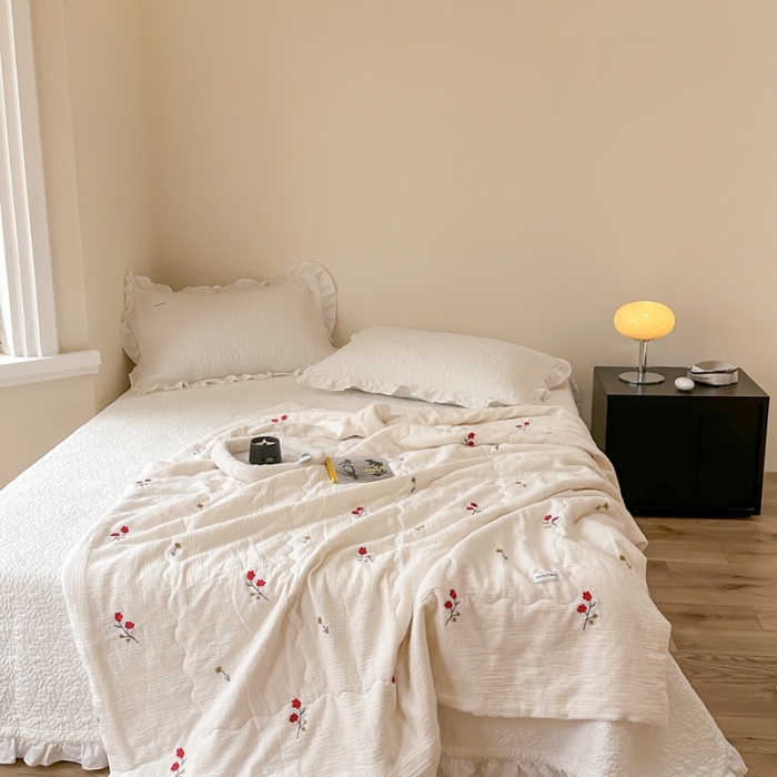 91家纺网 家纺一手货源 找家纺 洋铭区 2023新款全棉皱皱双层纱夏被 小花仙