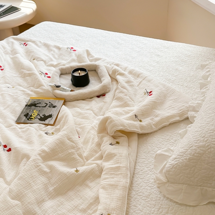 91家纺网 家纺一手货源 找家纺 洋铭区 2023新款全棉皱皱双层纱夏被 小花仙