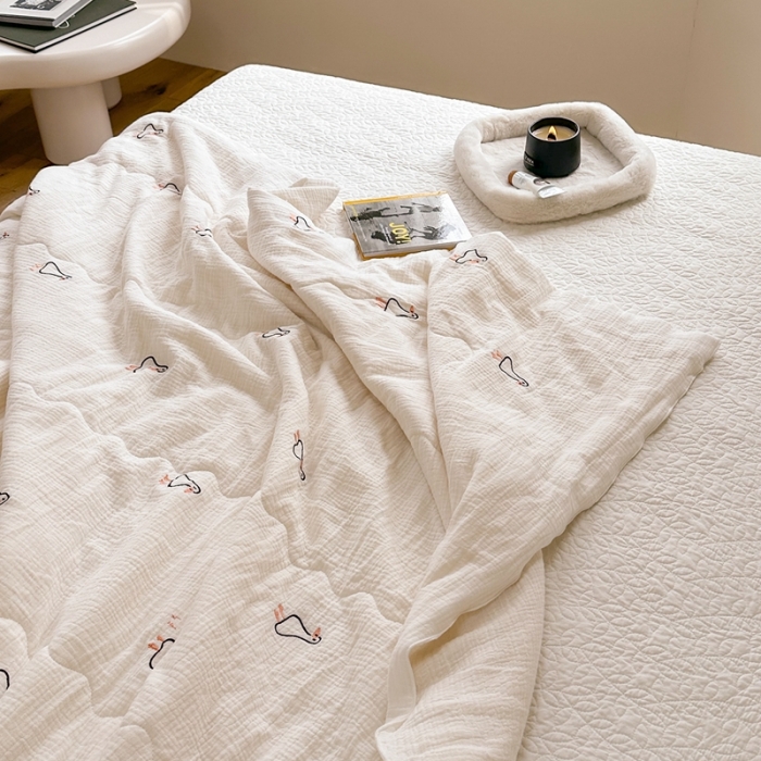 91家纺网 家纺一手货源 找家纺 洋铭区 2023新款全棉皱皱双层纱夏被 小鸭鸭