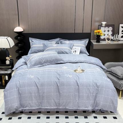 91家纺网 家纺一手货源 找家纺 喜四方 2024新款全棉磨毛全棉印花四件套 叶语漫漫-灰