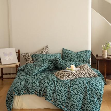 91家纺网 家纺一手货源 找家纺 华超针织 2023新款双工艺全棉四件套 青色三叶草