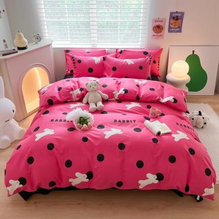 91家纺网 家纺一手货源 找家纺 顾里 2023新款40支13372全棉四季款韩系氛围四件套波点兔（黑）