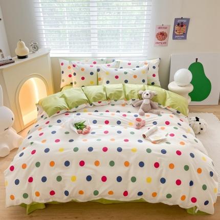 91家纺网 家纺一手货源 找家纺 顾里 2023新款40支13372全棉四季款韩系氛围四件套彩色波点