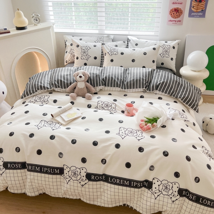 91家纺网 家纺一手货源 找家纺 顾里 2023新款40支13372全棉四季款韩系氛围四件套 赫本波点