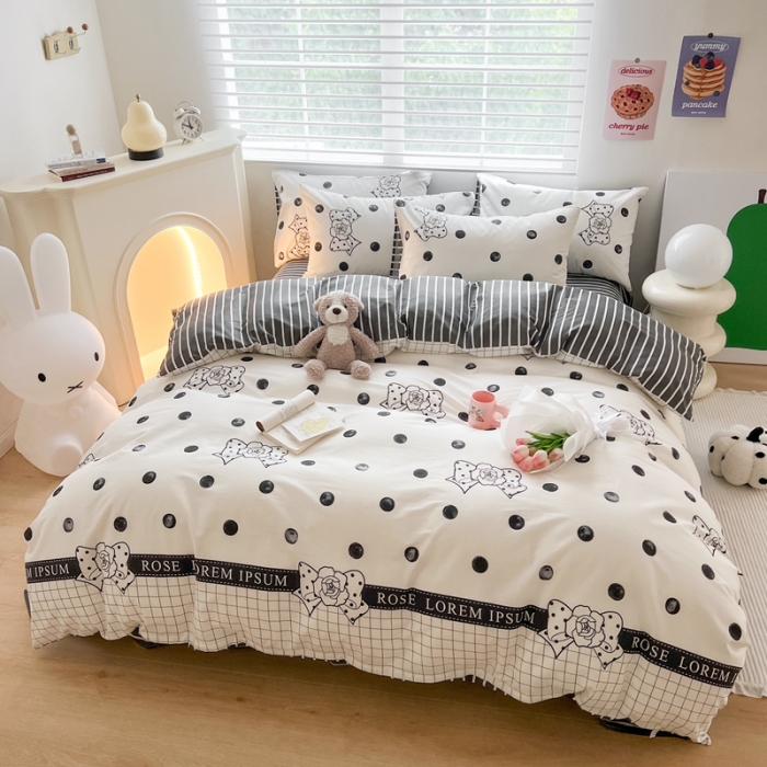 91家纺网 家纺一手货源 找家纺 顾里 2023新款40支13372全棉四季款韩系氛围四件套 赫本波点