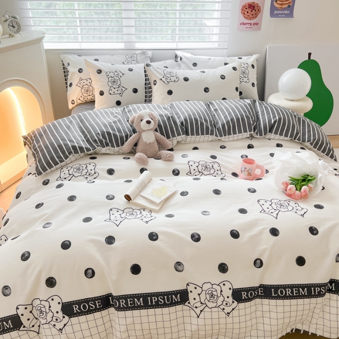 91家纺网 家纺一手货源 找家纺 顾里 2023新款40支13372全棉四季款韩系氛围四件套 赫本波点