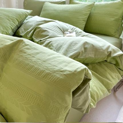 91家纺网 家纺一手货源 找家纺 小懒猪 2023新款水洗棉华夫格提花四件套 麦穗牛油果