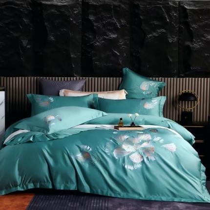 91家纺网 家纺一手货源 找家纺 总-50支双股100s贡缎长绒棉纯棉全棉重工刺绣花四件套宽边直播