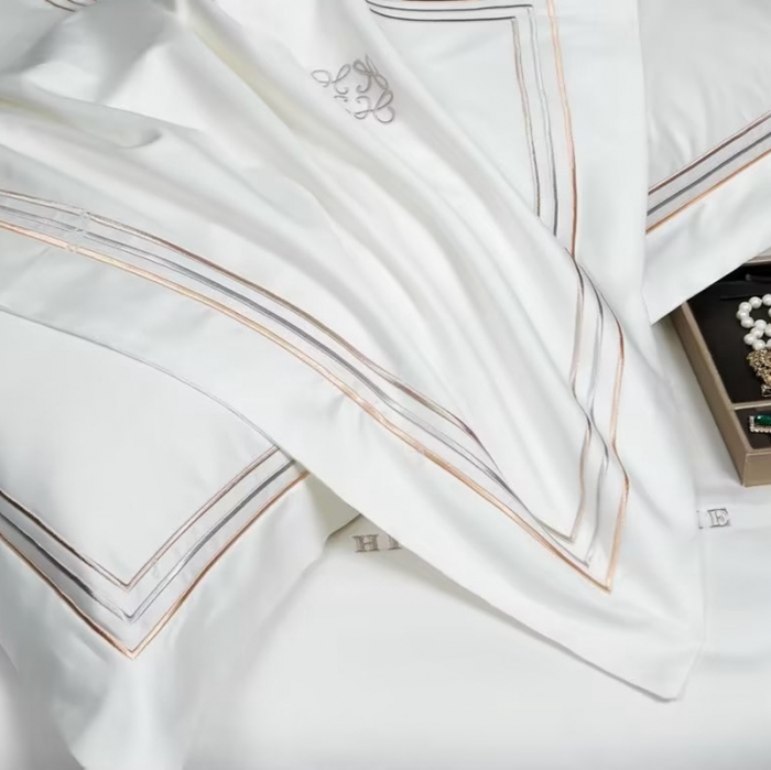 91家纺网 家纺一手货源 找家纺 50s双股长绒棉刺绣花贡缎纯棉全棉四件套直播 奥丁-奶油白（刺绣）