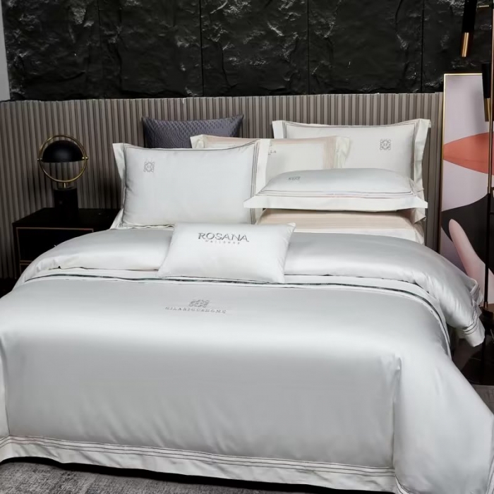 91家纺网 家纺一手货源 找家纺 50s双股长绒棉刺绣花贡缎纯棉全棉四件套直播 奥丁-奶油白（刺绣）