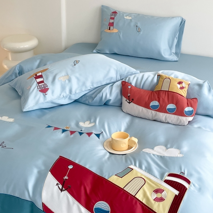 91家纺网 家纺一手货源 找家纺 （总）西西家居 2023新款60S奥地利兰精天丝绣花四件套-小帆船