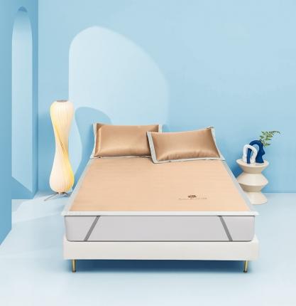 91家纺网 家纺一手货源 找家纺 春晓2024新款加厚1800D凉感冰丝山茶花抗菌凉席 床席款-麦芽橙