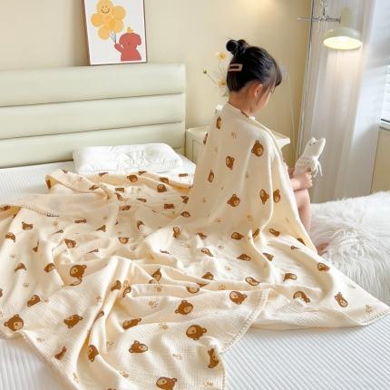 91家纺网 家纺一手货源 找家纺 麻依 2023新款四层全棉草木染皱皱纱儿童纱布毛巾被包被毯子 小脚丫