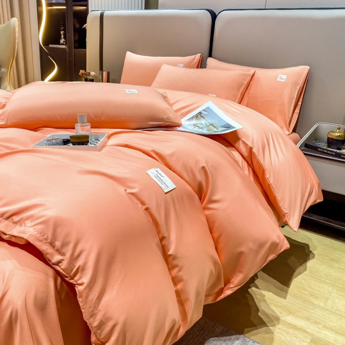 91家纺网 家纺一手货源 找家纺 红日子2023新款水洗真丝纯色四件套 爱马仕橙