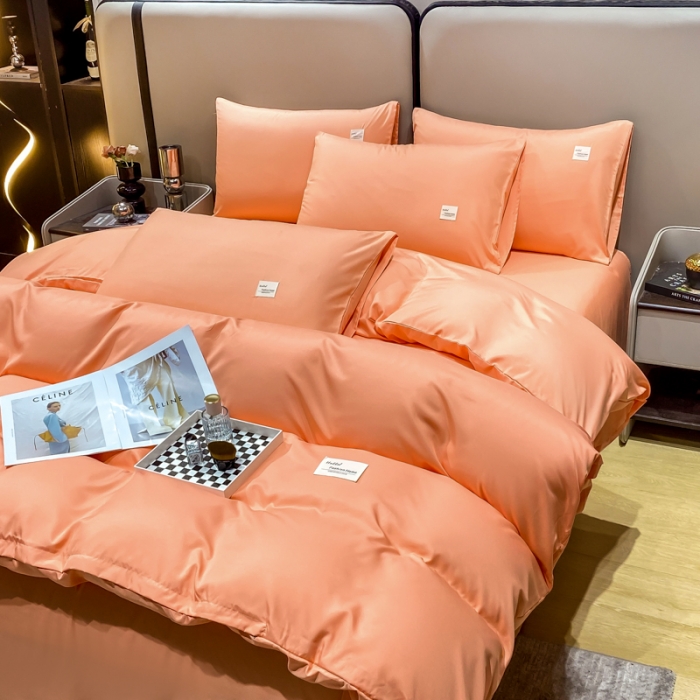 91家纺网 家纺一手货源 找家纺 红日子2023新款水洗真丝纯色四件套 爱马仕橙