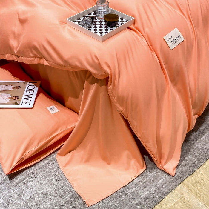 91家纺网 家纺一手货源 找家纺 红日子2023新款水洗真丝纯色四件套 爱马仕橙