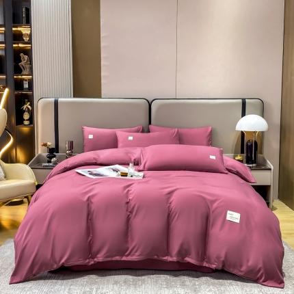 91家纺网 家纺一手货源 找家纺 红日子2023新款水洗真丝纯色四件套 拉菲红