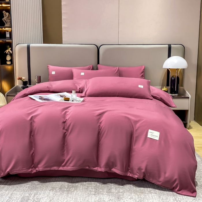 91家纺网 家纺一手货源 找家纺 红日子2023新款水洗真丝纯色四件套 拉菲红